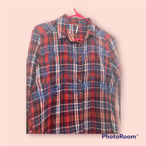 Free People Floral Embroidered Flannel - Picture 2 of 4